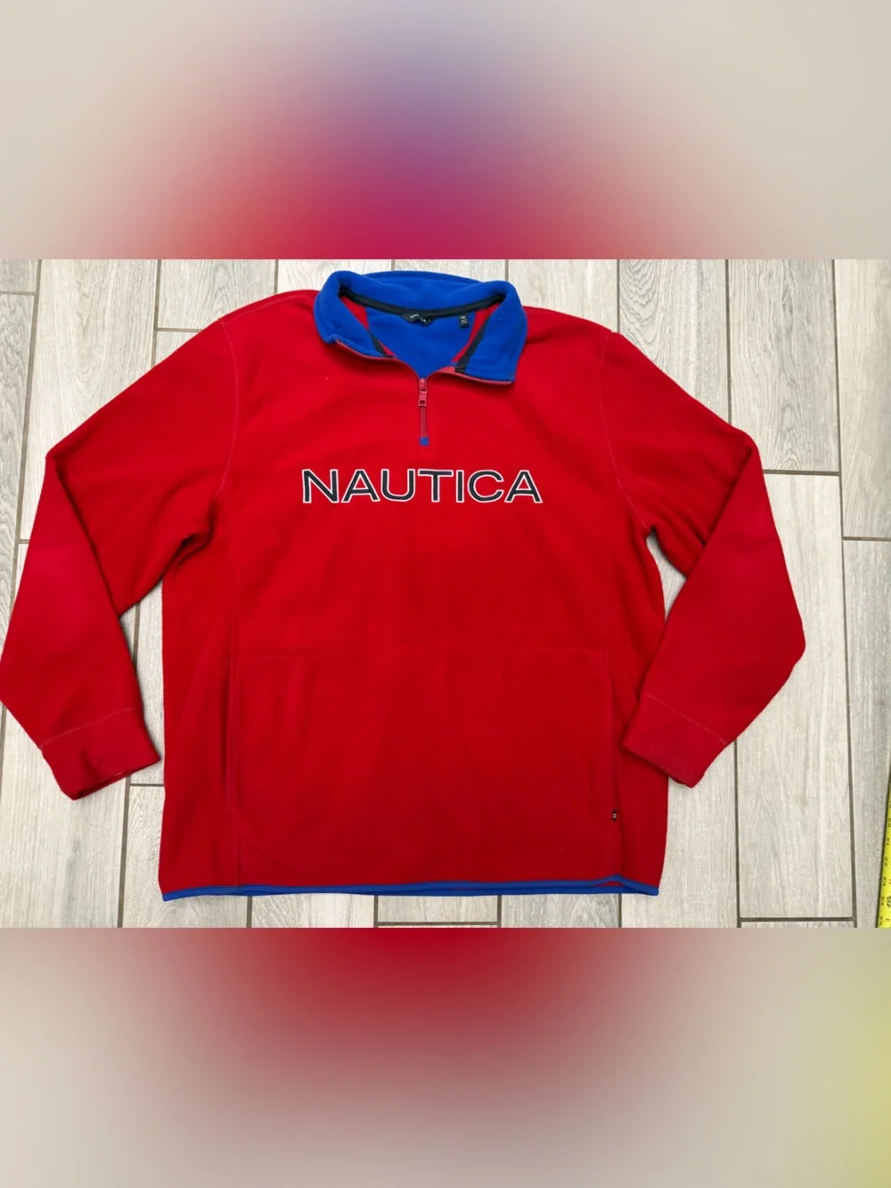 Men’s Nautica Red Fleece Half-Zip Pullover with Blue Trim 2XL
